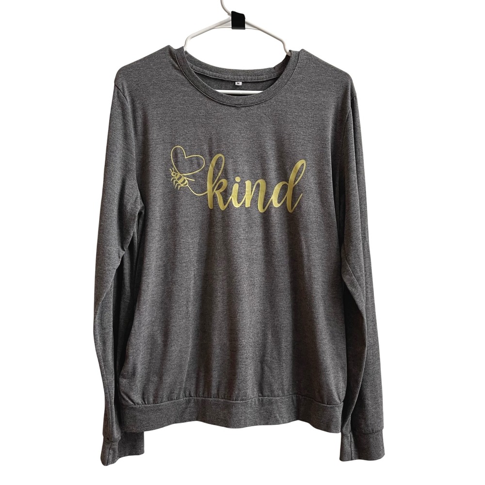 Unbranded Kind Bee Graphic Top Women Medium Grayβ Gold Cottagecore Pockets